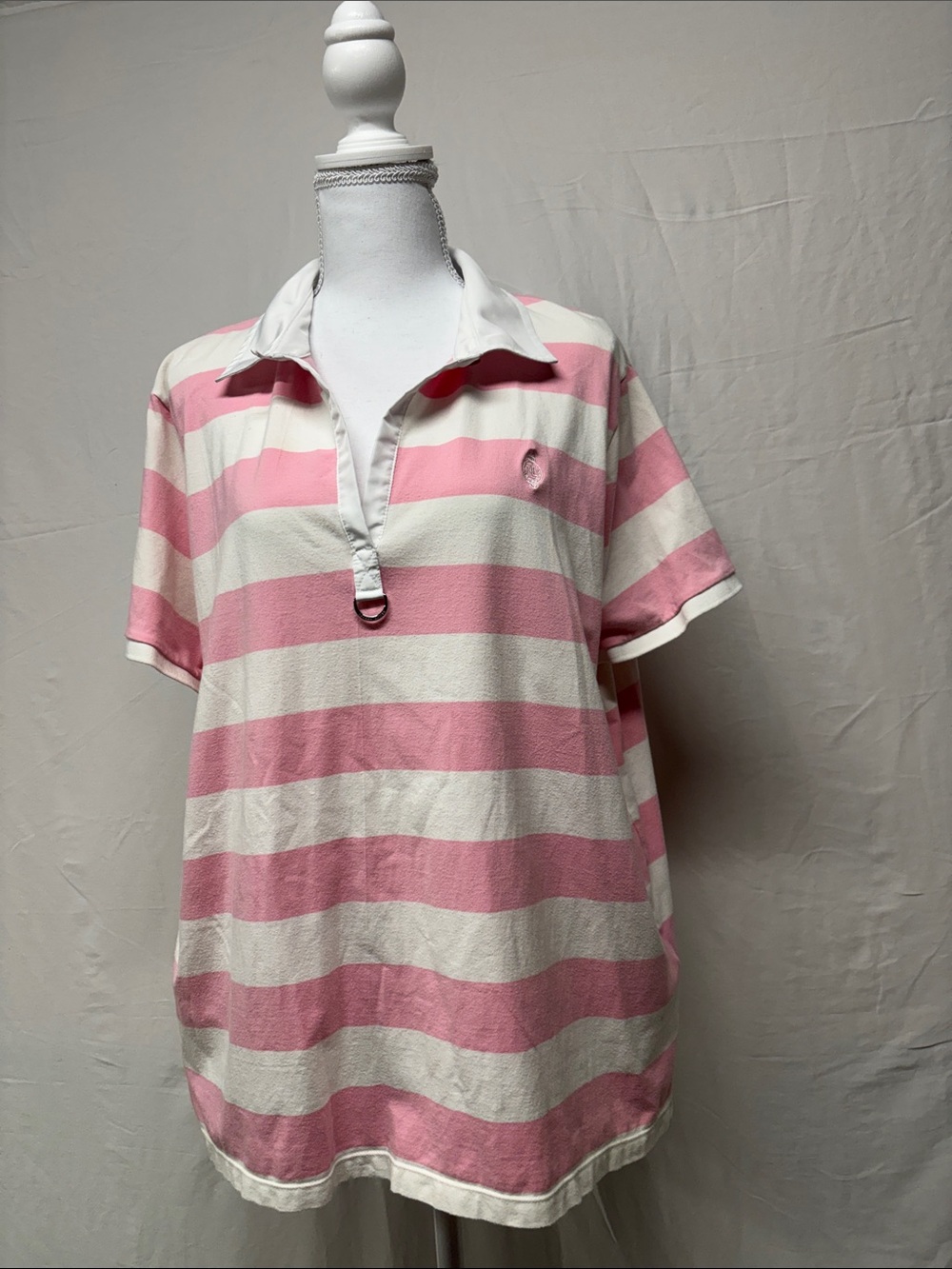 Ralph Lauren Relaxed Pink & White Stripe Polo Top with Ring Placket